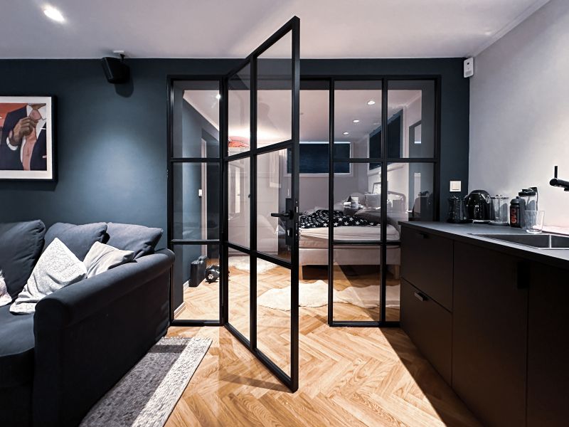 internal black steel door and partition